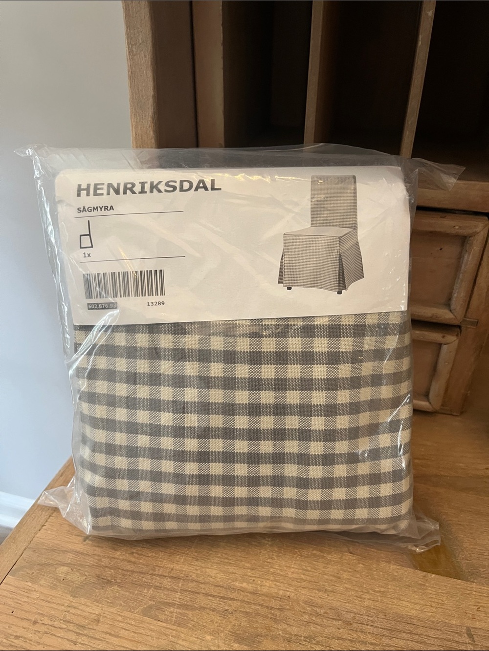 IKEA Henriksdal Chair Cover Sagmyra Gray Check Slipcover New Floor Length